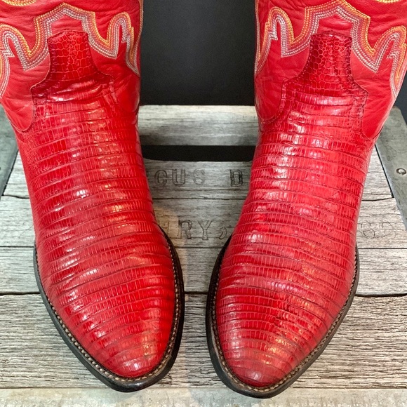 SOLD LARRY MAHAN Vintage Red Lizard Tall Knee High Cowgirl Cowboy Western Boots - Picture 6 of 11